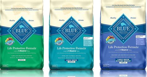 blue and white dog food bag